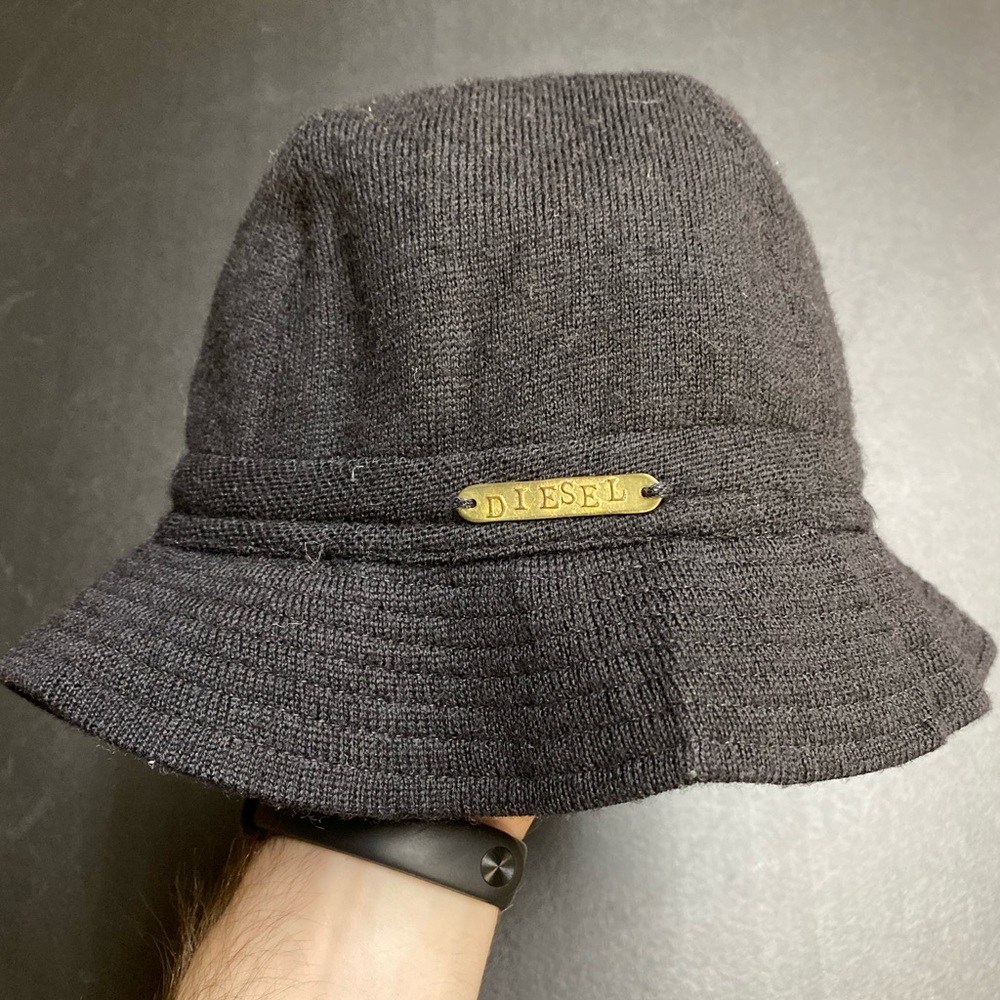 Vintage Diesel 100% Laine Wool Bucket Hat Black Made In Italy Designer Sz Small